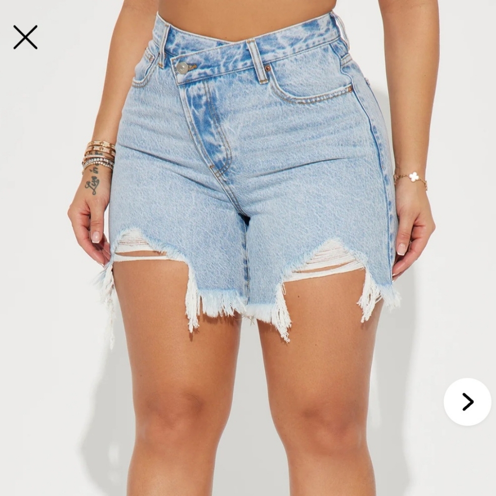 Fashion Nova Frayed Hem Light Blue Jean Shorts